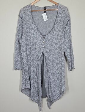 NWT Noblu Textured Asymmetrical Button Half Open Flowy Top Lagenlook Artsy L